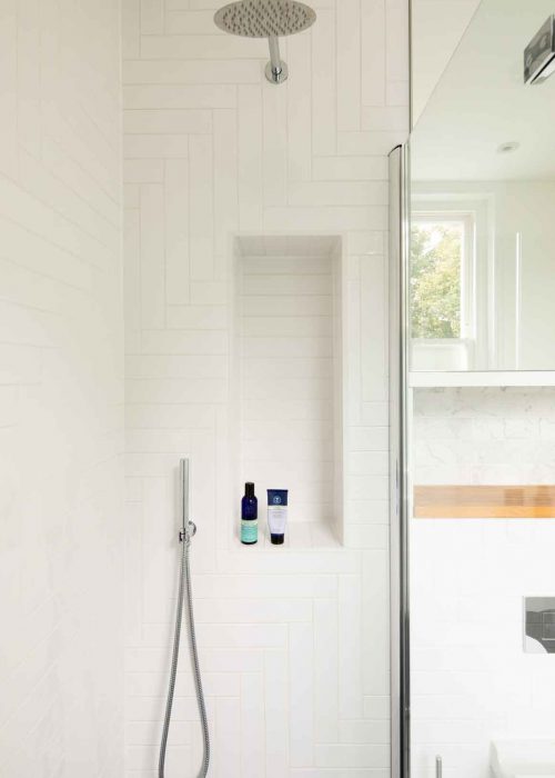 White tiles in Modern Bathroom